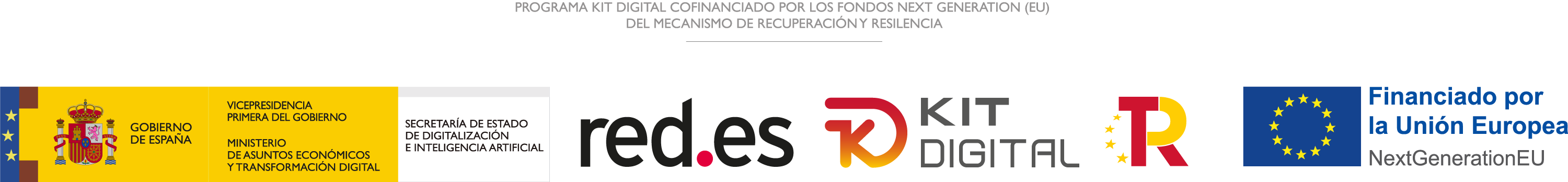 De izquierda a derecha: Logos de la Secretaría de Estado de Digitalización, Red.es, Kit Digital, TR y NextGenerationEU